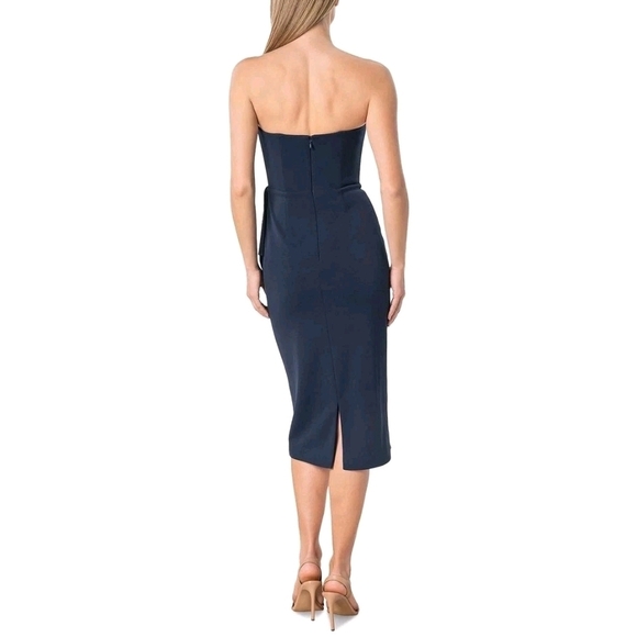 NWOT Dress The Population Liv Womens (L) Navy Blue Ruffled Strapless Midi Dress - Picture 6 of 13